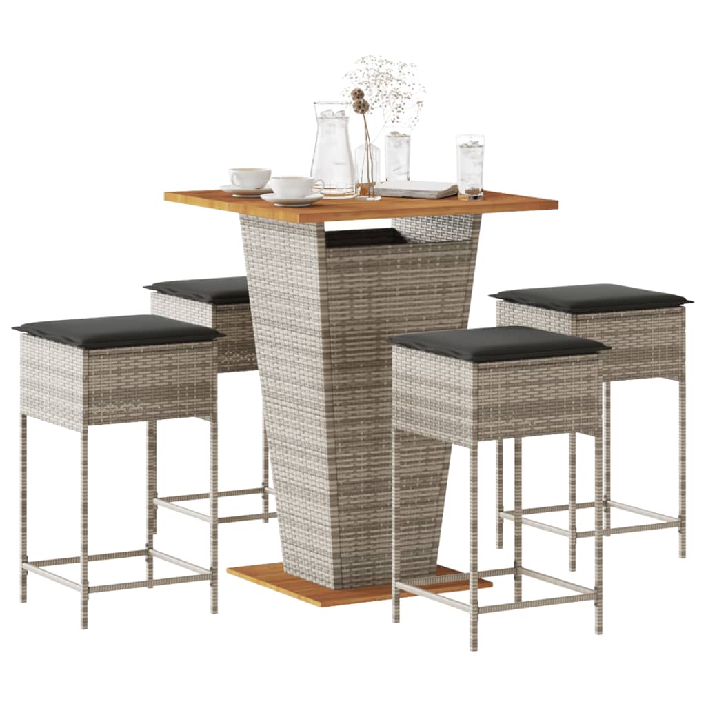 5-delige Tuinbarset met kussens poly rattan grijs is nu te koop bij PeponiXL, paradijselijk wonen!