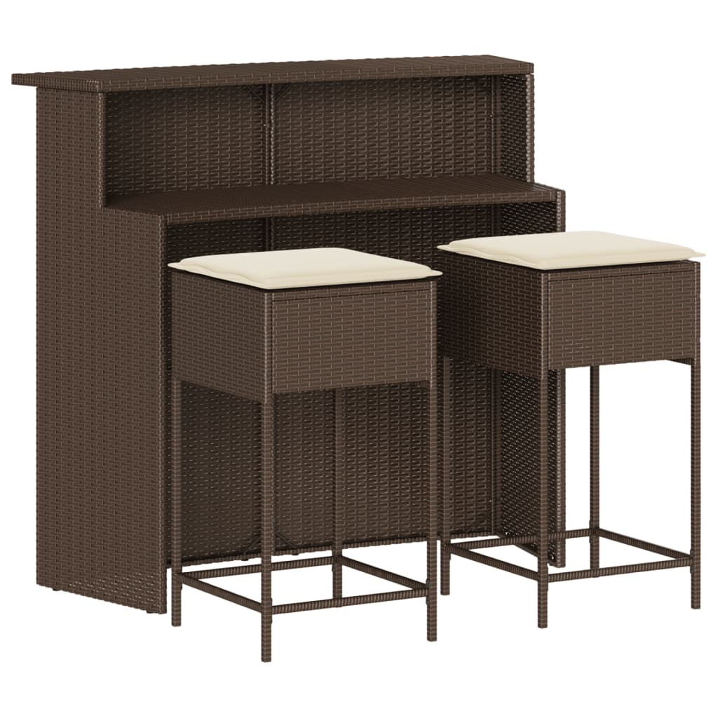 3-delige Tuinbarset met kussens poly rattan bruin is nu te koop bij PeponiXL, paradijselijk wonen!