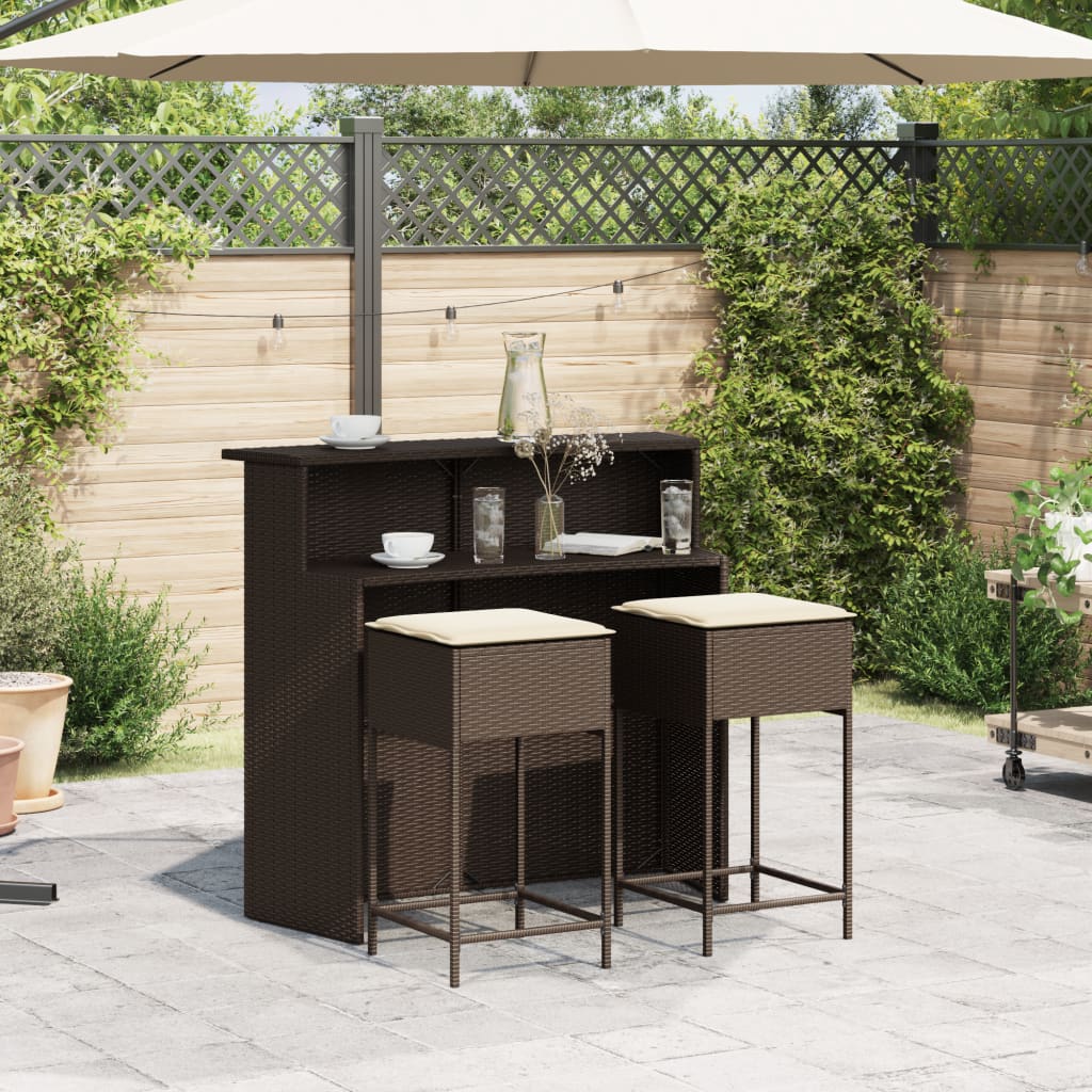 3-delige Tuinbarset met kussens poly rattan bruin is nu te koop bij PeponiXL, paradijselijk wonen!