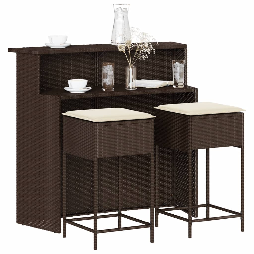 3-delige Tuinbarset met kussens poly rattan bruin is nu te koop bij PeponiXL, paradijselijk wonen!