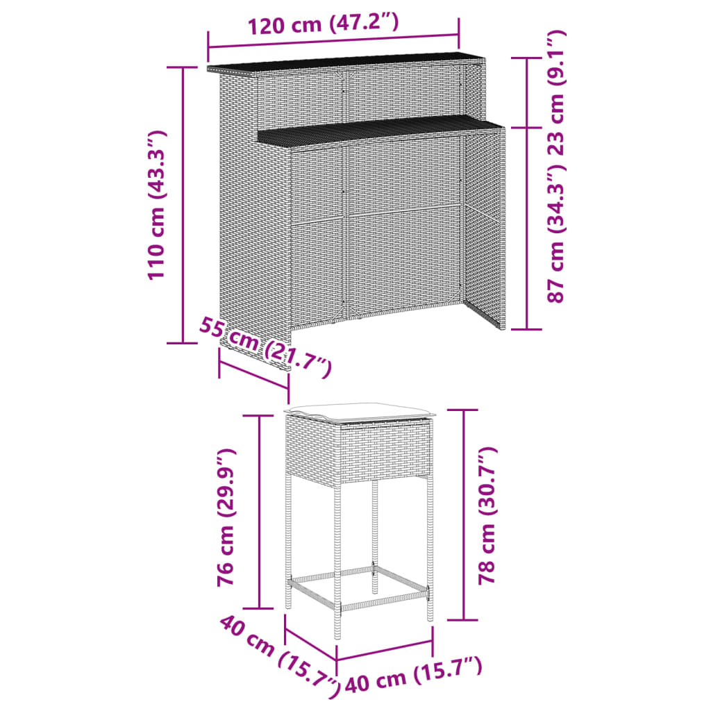 5-delige Tuinbarset met kussens poly rattan bruin is nu te koop bij PeponiXL, paradijselijk wonen!