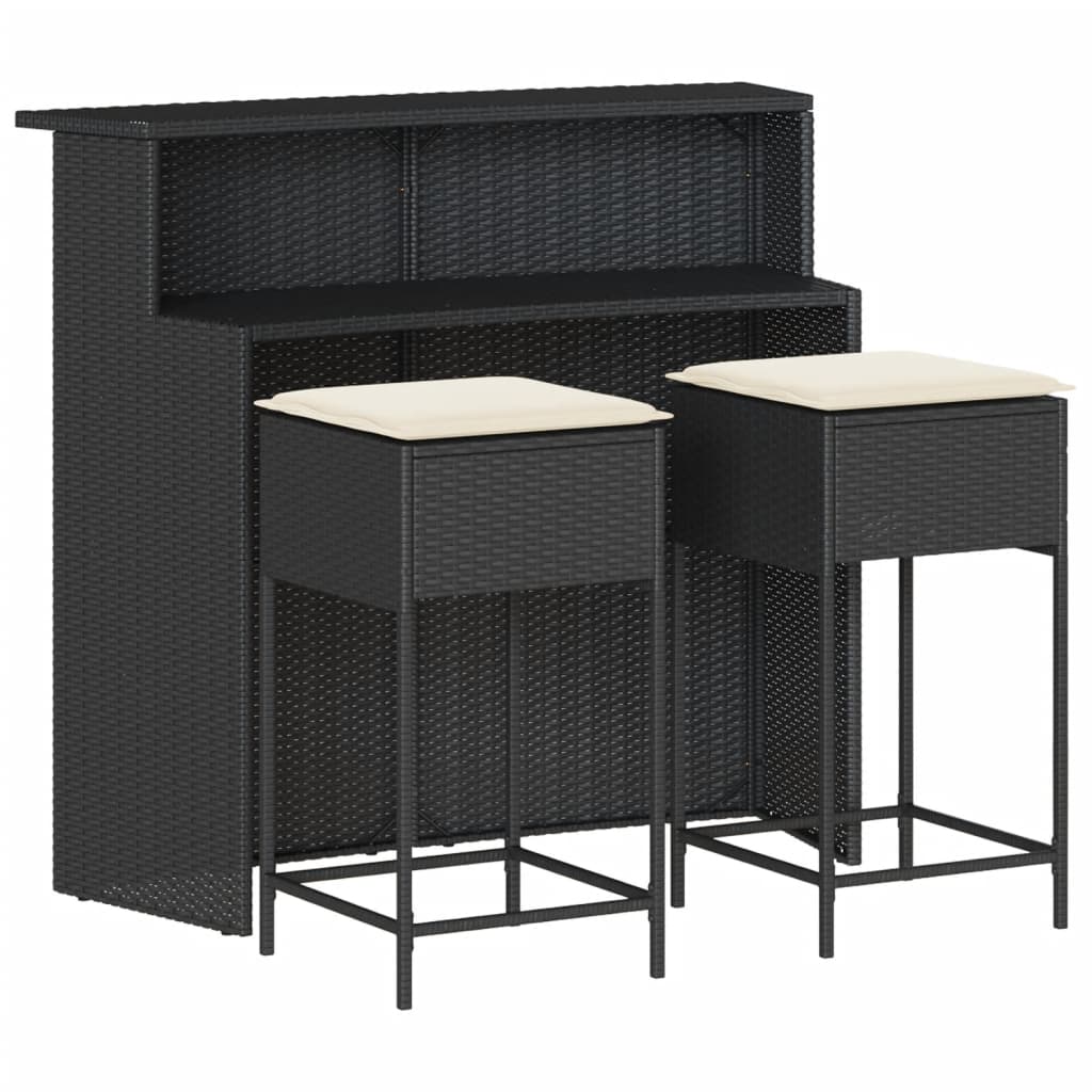 3-delige Tuinbarset met kussens poly rattan zwart is nu te koop bij PeponiXL, paradijselijk wonen!