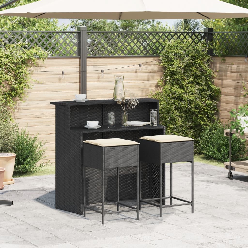 3-delige Tuinbarset met kussens poly rattan zwart is nu te koop bij PeponiXL, paradijselijk wonen!