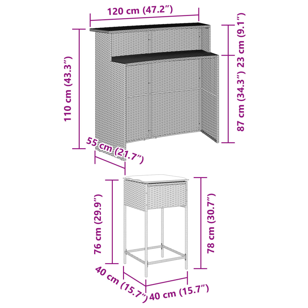 3-delige Tuinbarset met kussens poly rattan zwart is nu te koop bij PeponiXL, paradijselijk wonen!