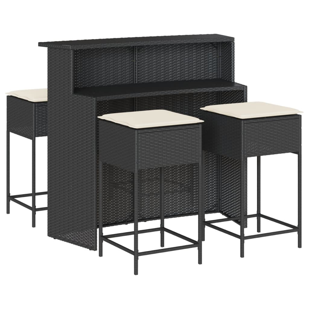 5-delige Tuinbarset met kussens poly rattan zwart is nu te koop bij PeponiXL, paradijselijk wonen!