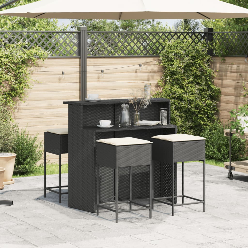5-delige Tuinbarset met kussens poly rattan zwart is nu te koop bij PeponiXL, paradijselijk wonen!