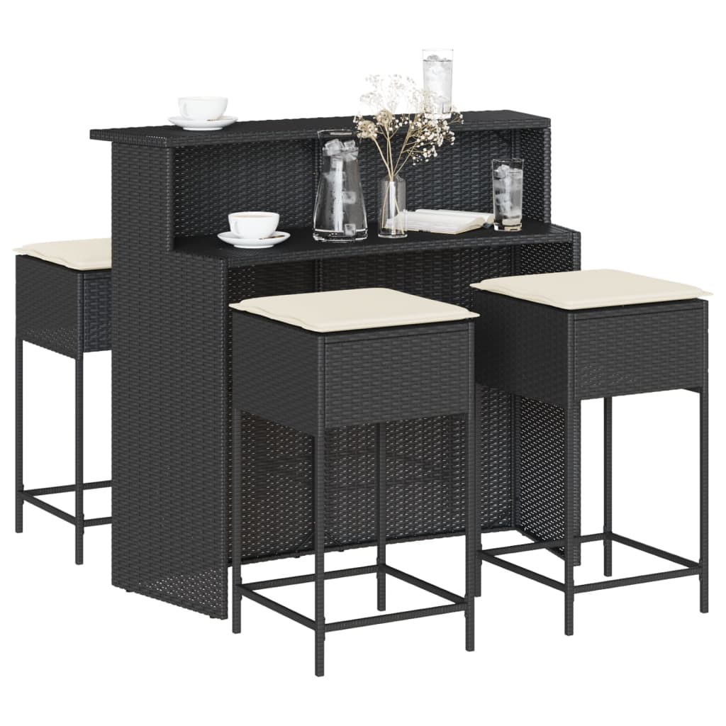 5-delige Tuinbarset met kussens poly rattan zwart is nu te koop bij PeponiXL, paradijselijk wonen!