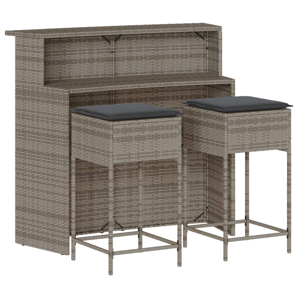 3-delige Tuinbarset met kussens poly rattan grijs is nu te koop bij PeponiXL, paradijselijk wonen!