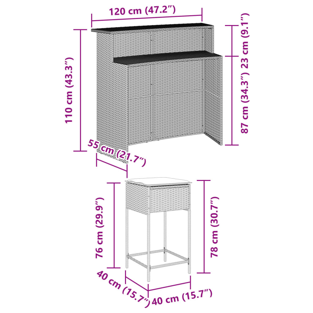 5-delige Tuinbarset met kussens poly rattan grijs is nu te koop bij PeponiXL, paradijselijk wonen!
