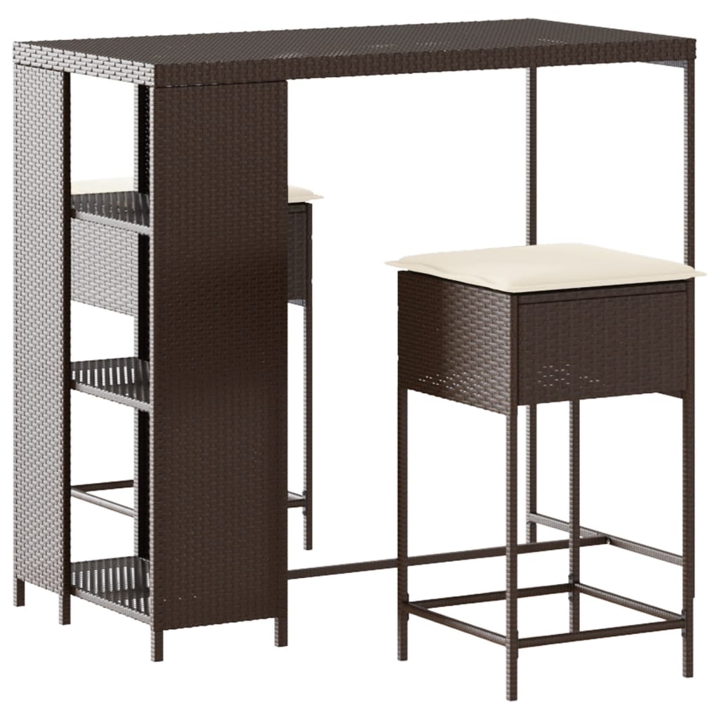 3-delige Tuinbarset met kussens poly rattan bruin is nu te koop bij PeponiXL, paradijselijk wonen!