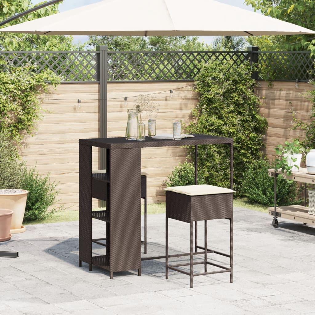 3-delige Tuinbarset met kussens poly rattan bruin is nu te koop bij PeponiXL, paradijselijk wonen!