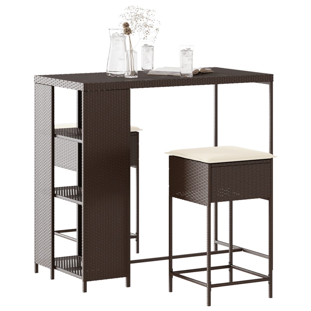 3-delige Tuinbarset met kussens poly rattan bruin is nu te koop bij PeponiXL, paradijselijk wonen!