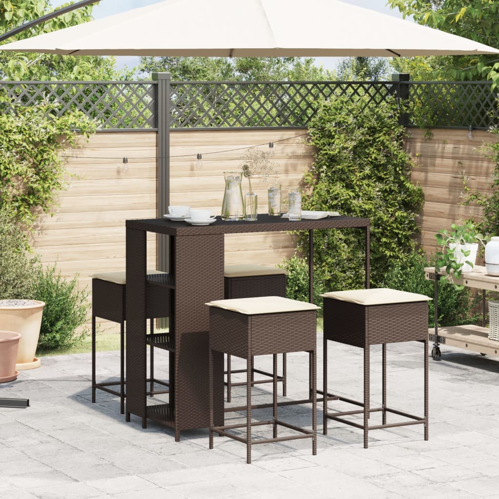 5-delige Tuinbarset met kussens poly rattan bruin is nu te koop bij PeponiXL, paradijselijk wonen!
