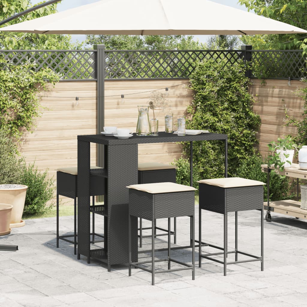 5-delige Tuinbarset met kussens poly rattan zwart is nu te koop bij PeponiXL, paradijselijk wonen!