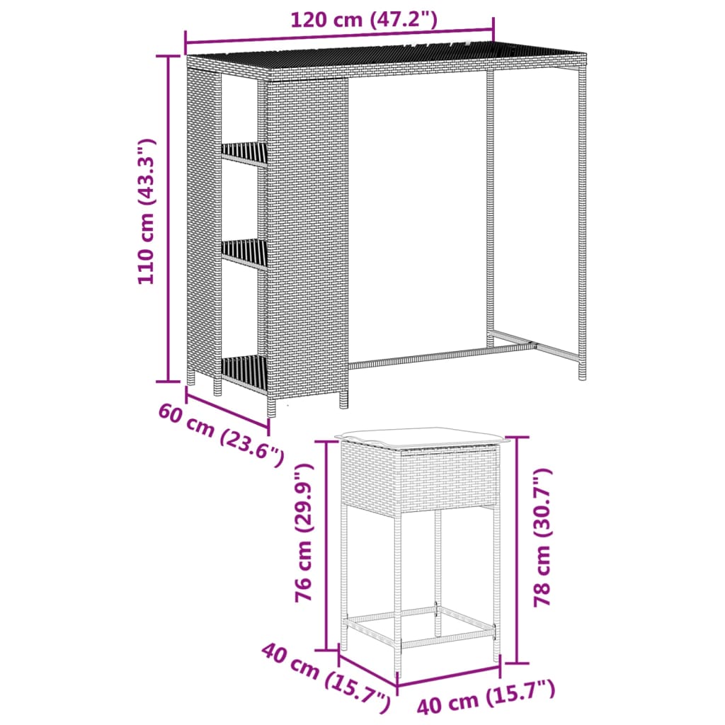 5-delige Tuinbarset met kussens poly rattan zwart is nu te koop bij PeponiXL, paradijselijk wonen!