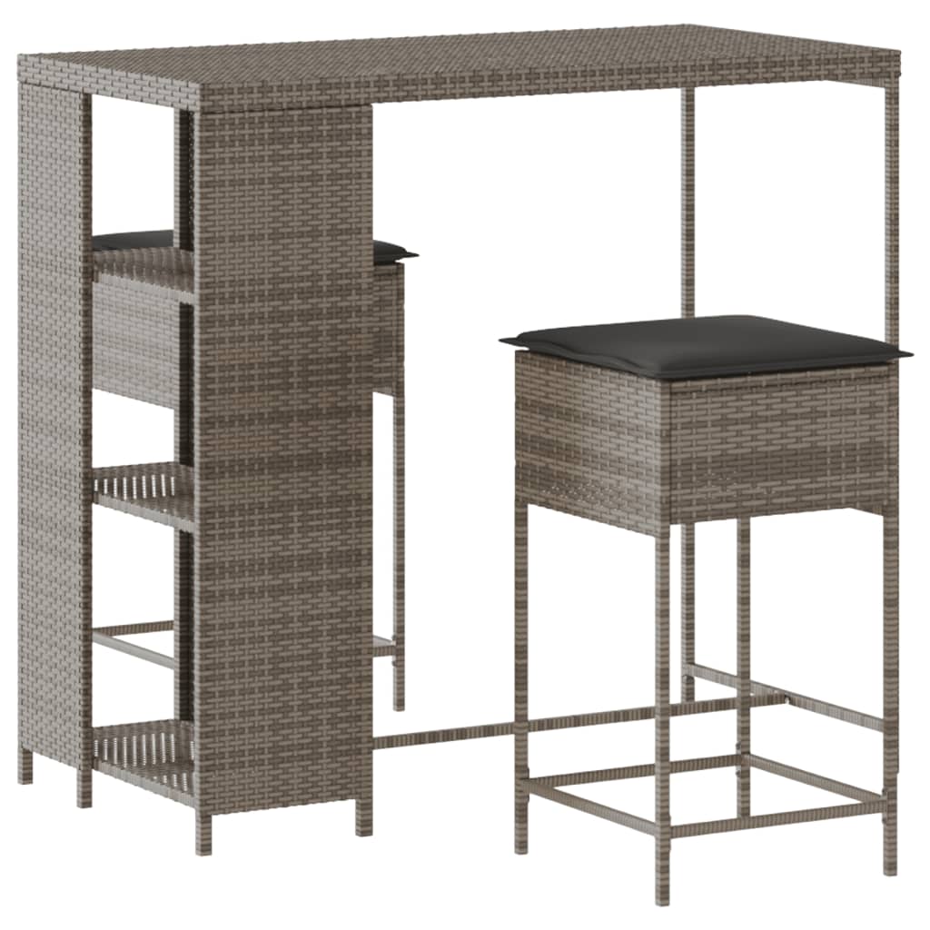 3-delige Tuinbarset met kussens poly rattan grijs is nu te koop bij PeponiXL, paradijselijk wonen!
