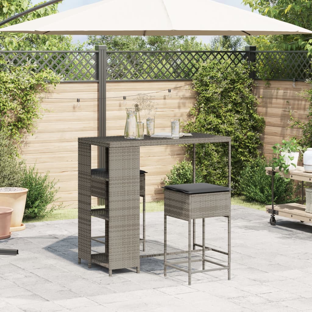 3-delige Tuinbarset met kussens poly rattan grijs is nu te koop bij PeponiXL, paradijselijk wonen!