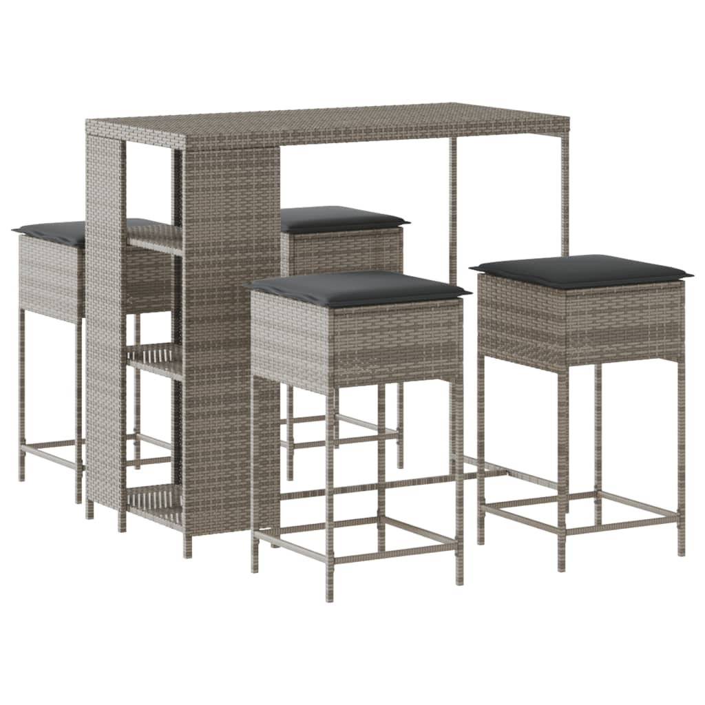 5-delige Tuinbarset met kussens poly rattan grijs is nu te koop bij PeponiXL, paradijselijk wonen!