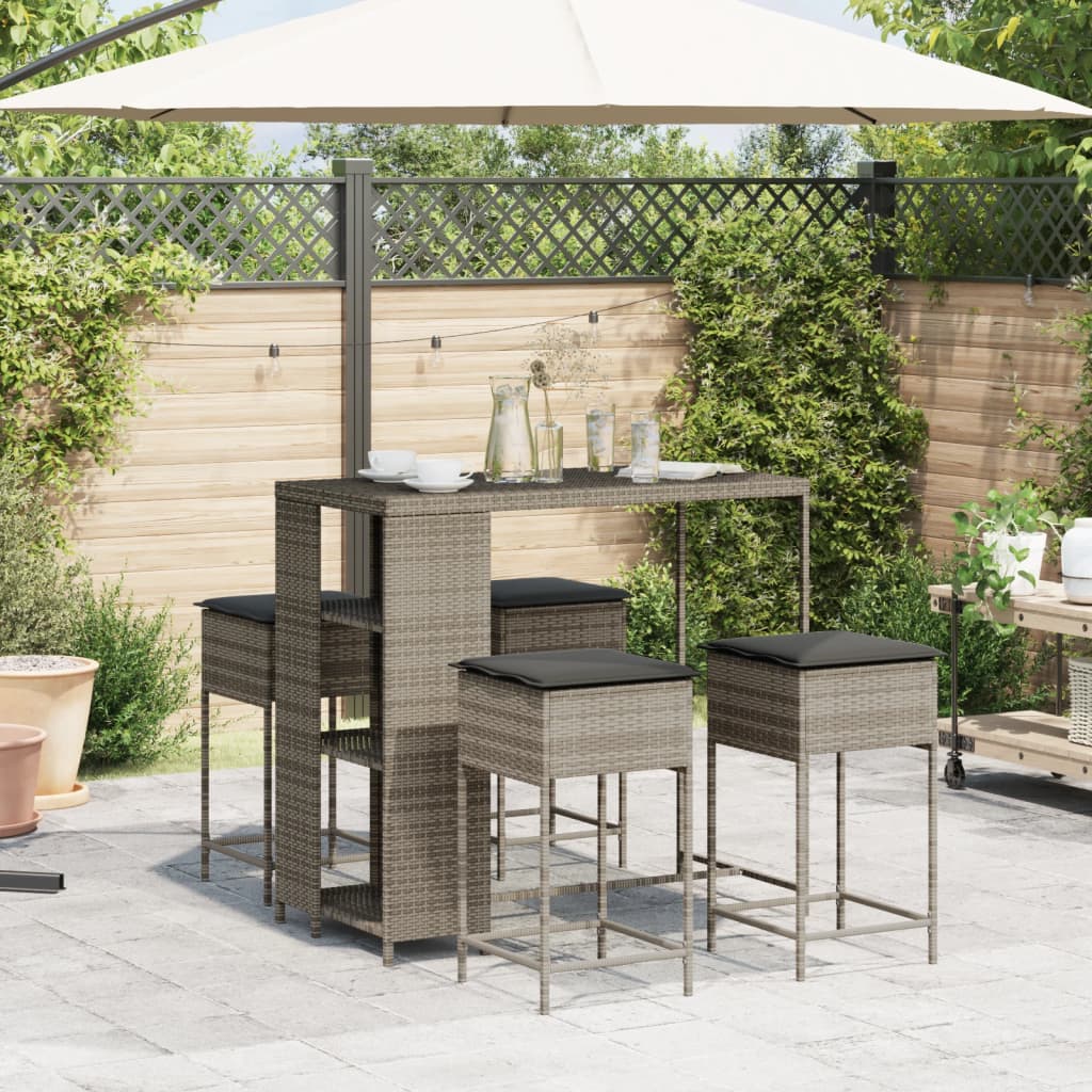 5-delige Tuinbarset met kussens poly rattan grijs is nu te koop bij PeponiXL, paradijselijk wonen!