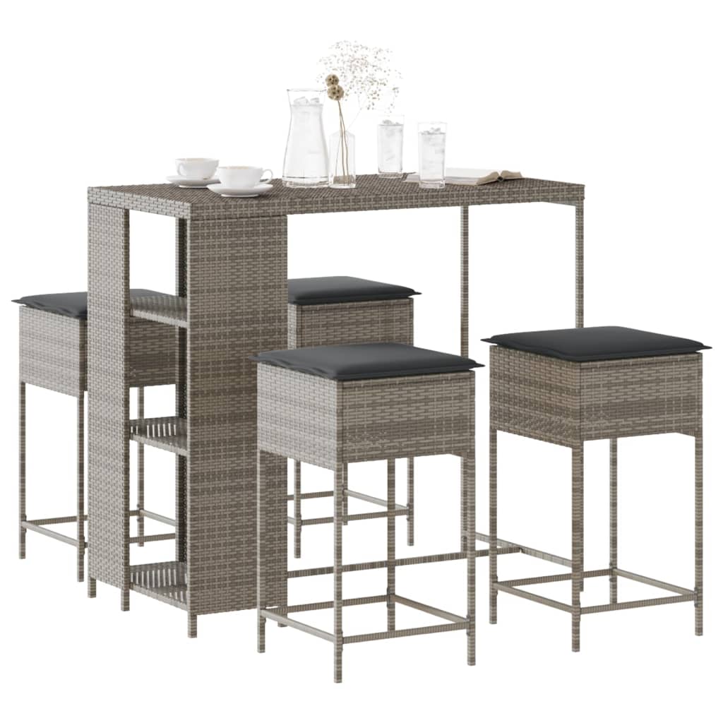 5-delige Tuinbarset met kussens poly rattan grijs is nu te koop bij PeponiXL, paradijselijk wonen!