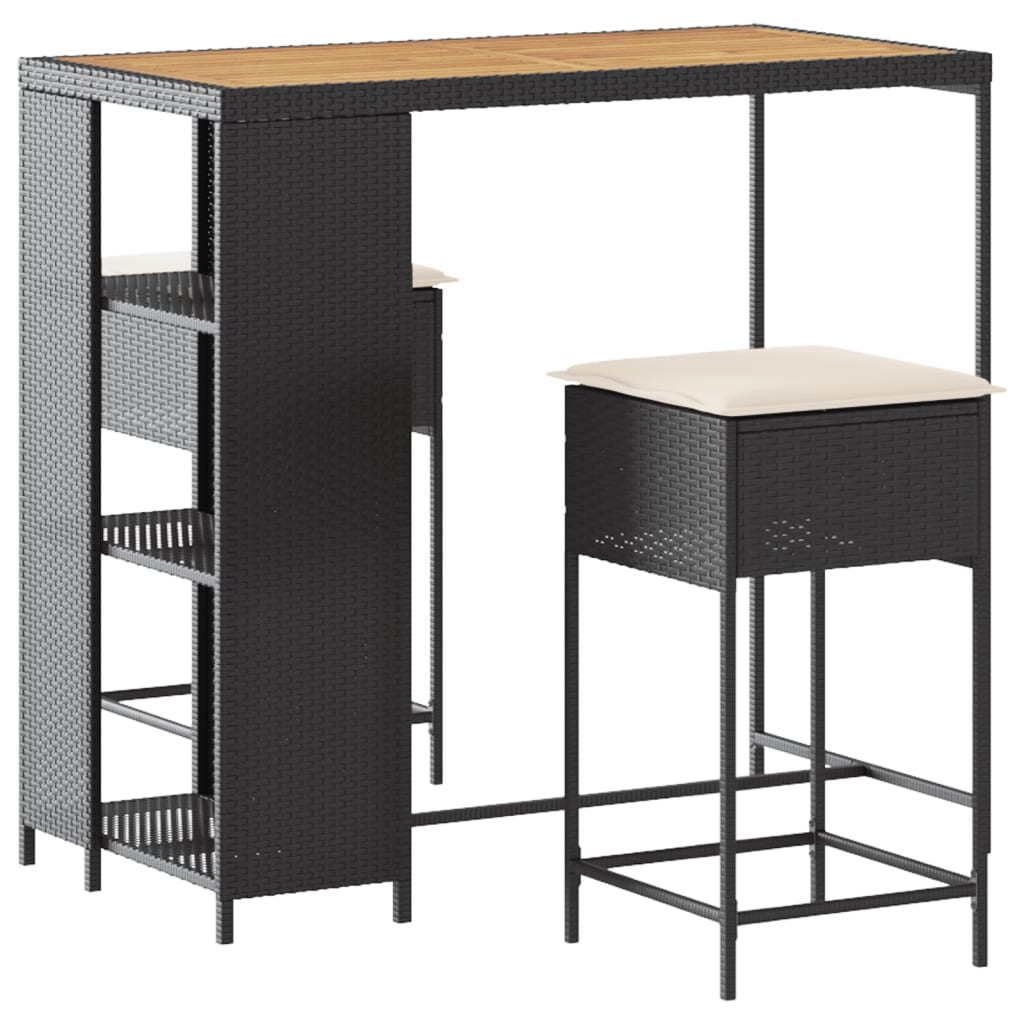 3-delige Tuinbarset met kussens poly rattan zwart is nu te koop bij PeponiXL, paradijselijk wonen!