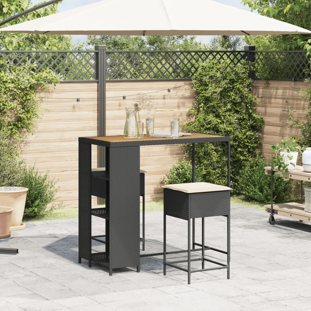 3-delige Tuinbarset met kussens poly rattan zwart is nu te koop bij PeponiXL, paradijselijk wonen!