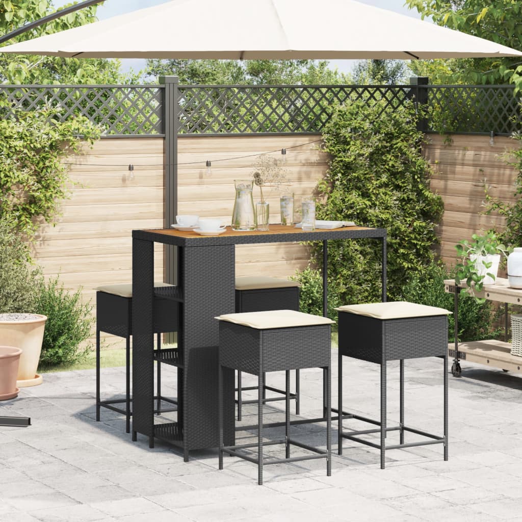 5-delige Tuinbarset met kussens poly rattan zwart is nu te koop bij PeponiXL, paradijselijk wonen!