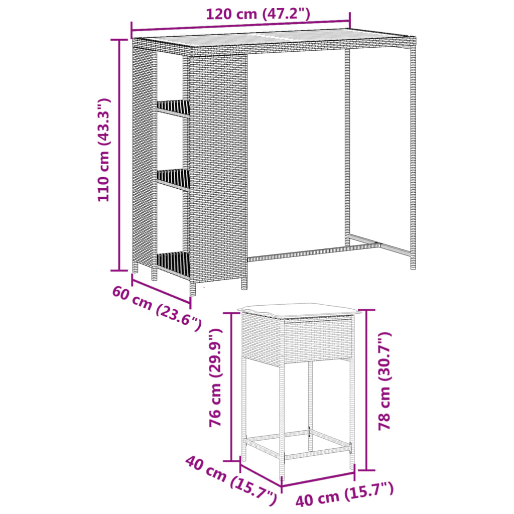 5-delige Tuinbarset met kussens poly rattan zwart is nu te koop bij PeponiXL, paradijselijk wonen!