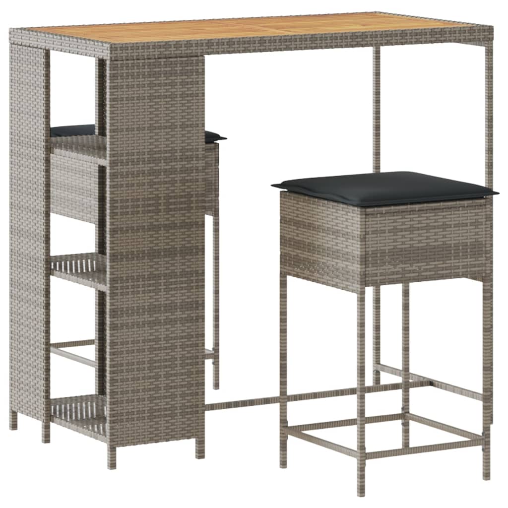 3-delige Tuinbarset met kussens poly rattan grijs is nu te koop bij PeponiXL, paradijselijk wonen!