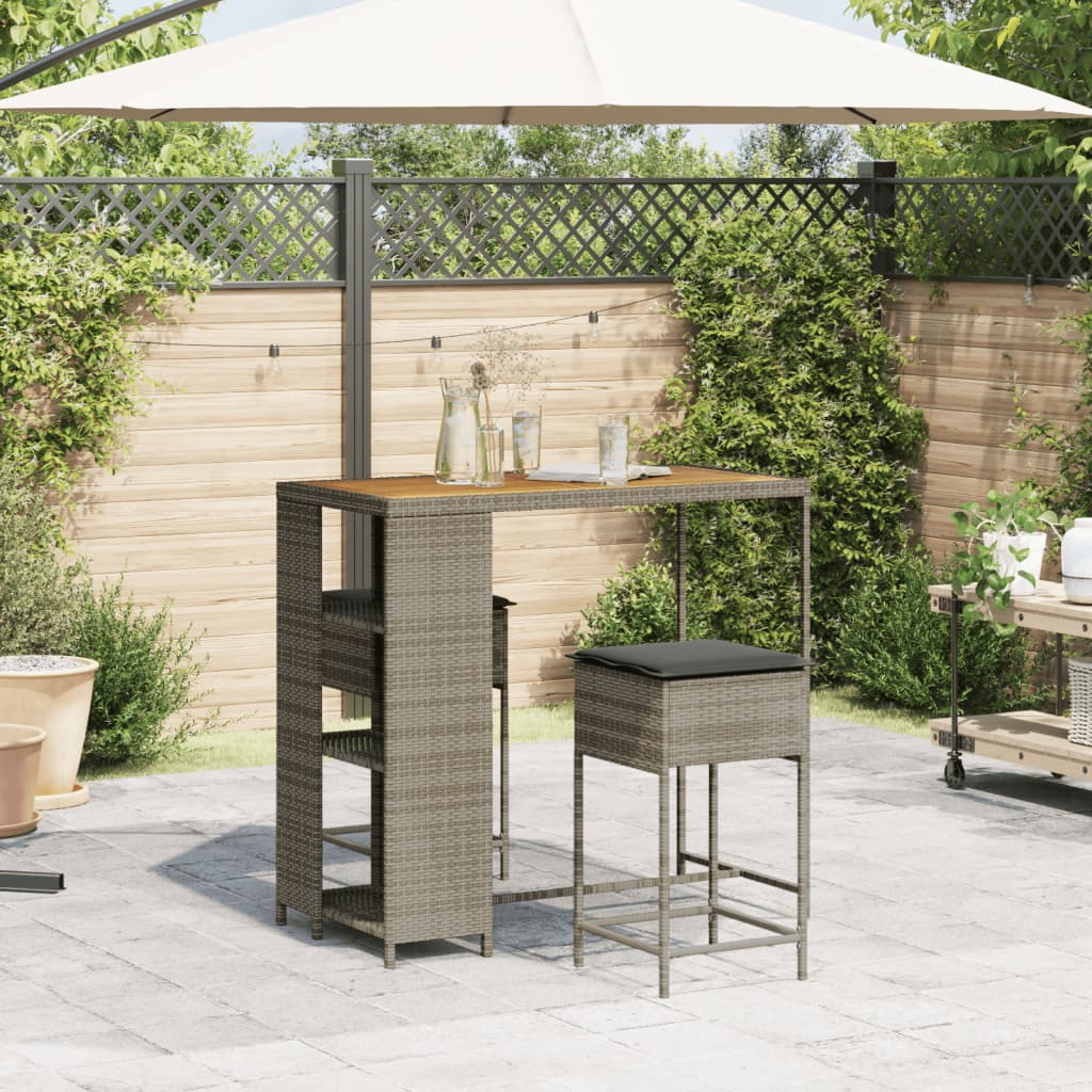 3-delige Tuinbarset met kussens poly rattan grijs is nu te koop bij PeponiXL, paradijselijk wonen!