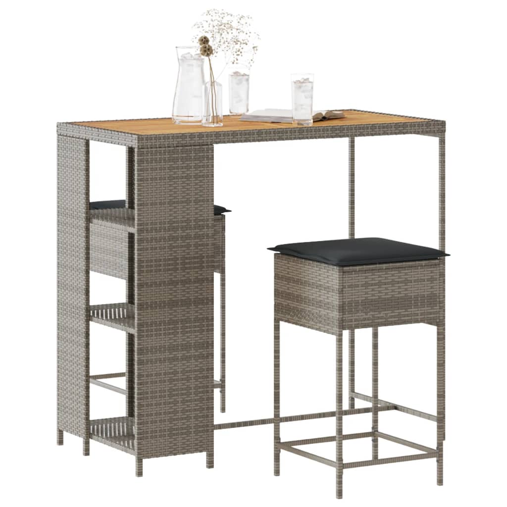 3-delige Tuinbarset met kussens poly rattan grijs is nu te koop bij PeponiXL, paradijselijk wonen!