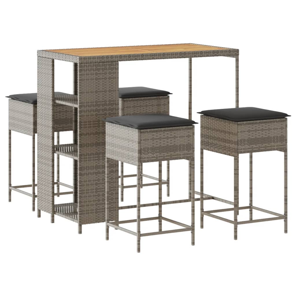 5-delige Tuinbarset met kussens poly rattan grijs is nu te koop bij PeponiXL, paradijselijk wonen!