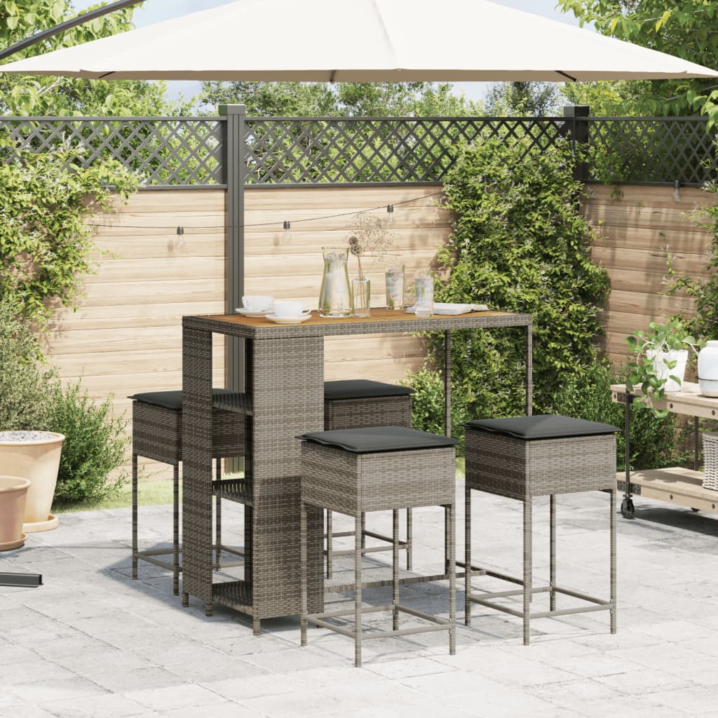 5-delige Tuinbarset met kussens poly rattan grijs is nu te koop bij PeponiXL, paradijselijk wonen!