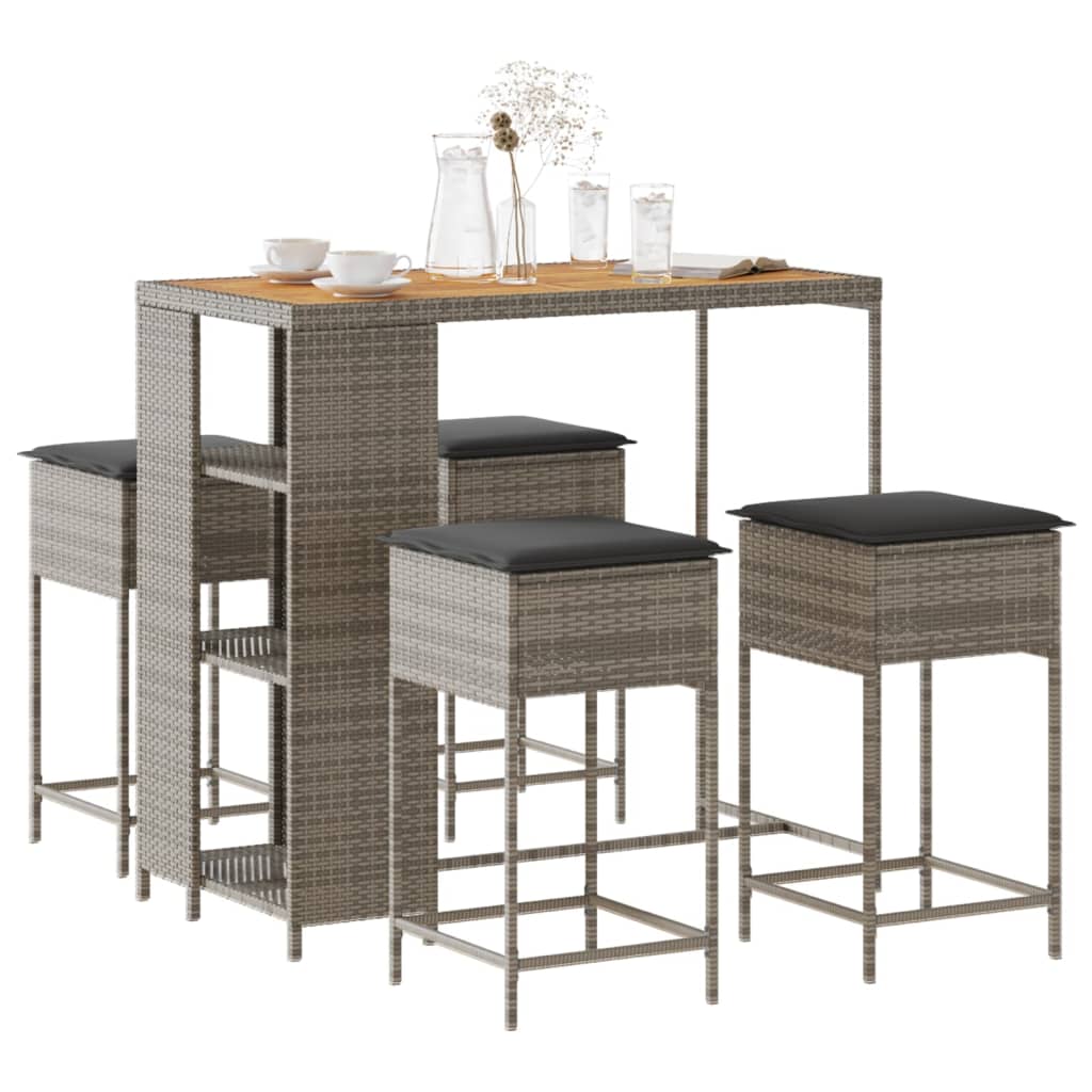 5-delige Tuinbarset met kussens poly rattan grijs is nu te koop bij PeponiXL, paradijselijk wonen!
