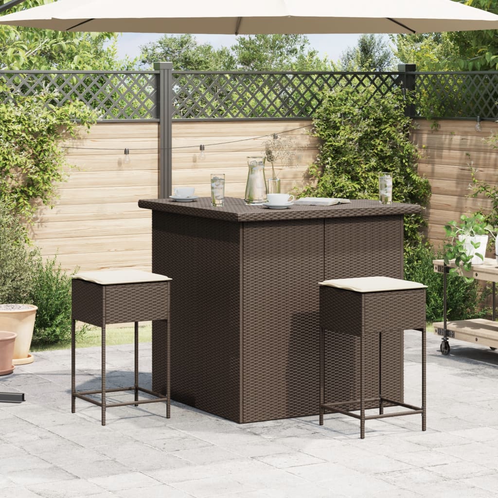 3-delige Tuinbarset met kussens poly rattan bruin is nu te koop bij PeponiXL, paradijselijk wonen!