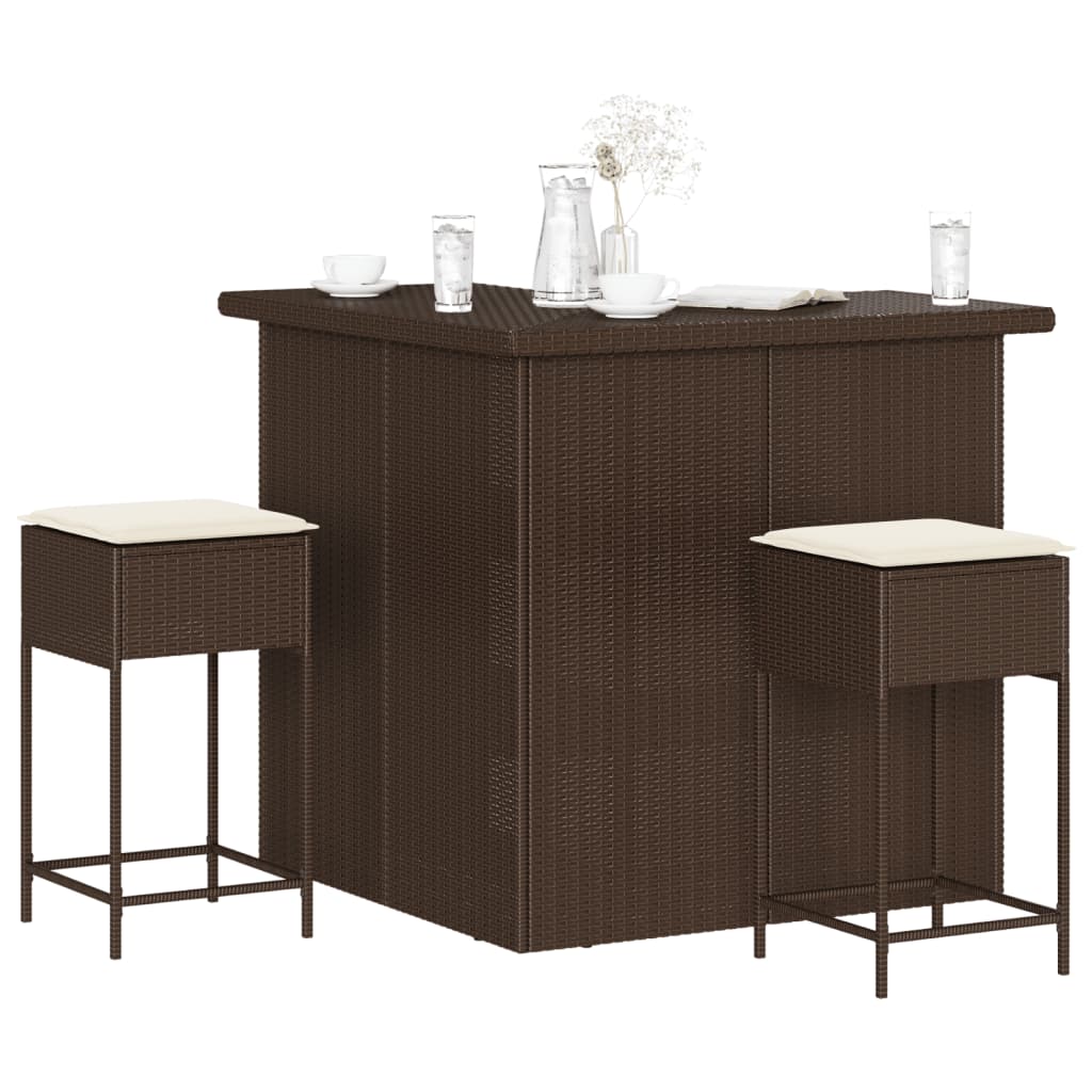 3-delige Tuinbarset met kussens poly rattan bruin is nu te koop bij PeponiXL, paradijselijk wonen!