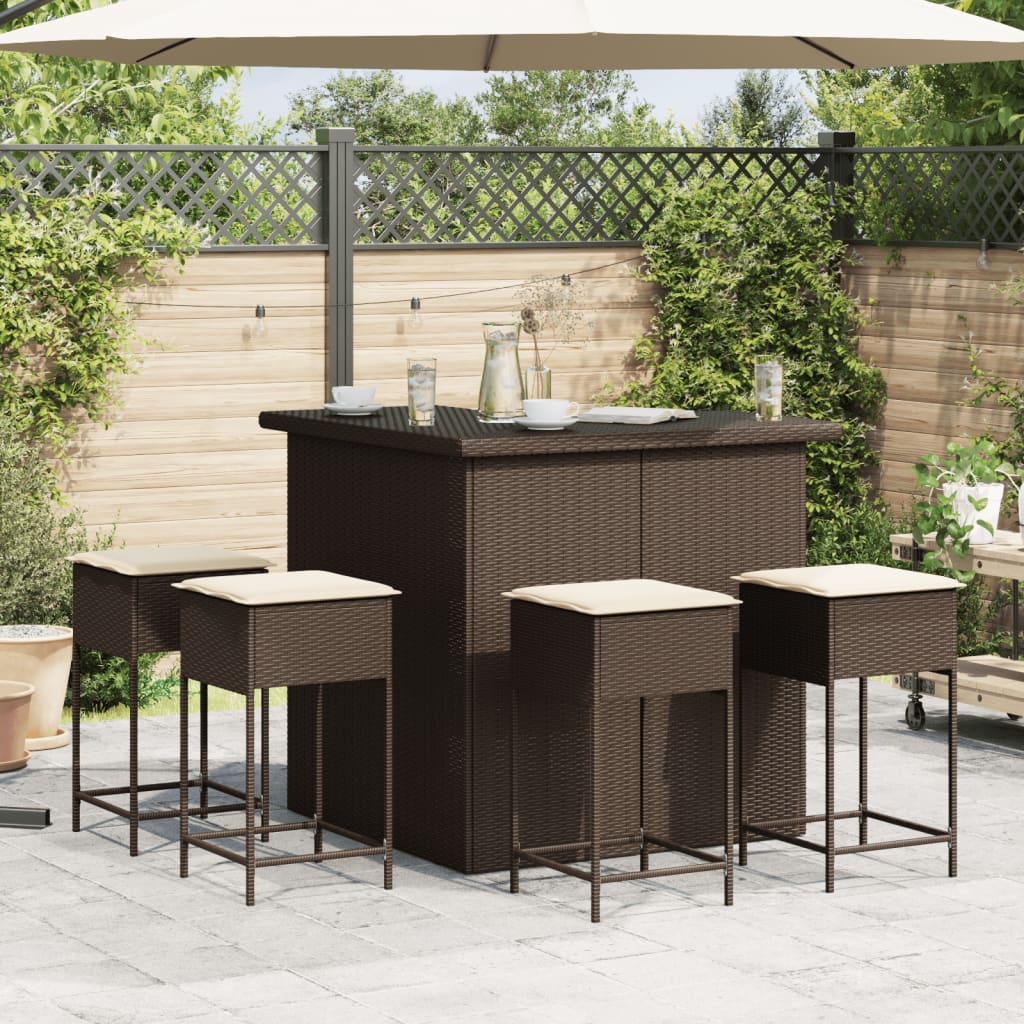 5-delige Tuinbarset met kussens poly rattan bruin is nu te koop bij PeponiXL, paradijselijk wonen!