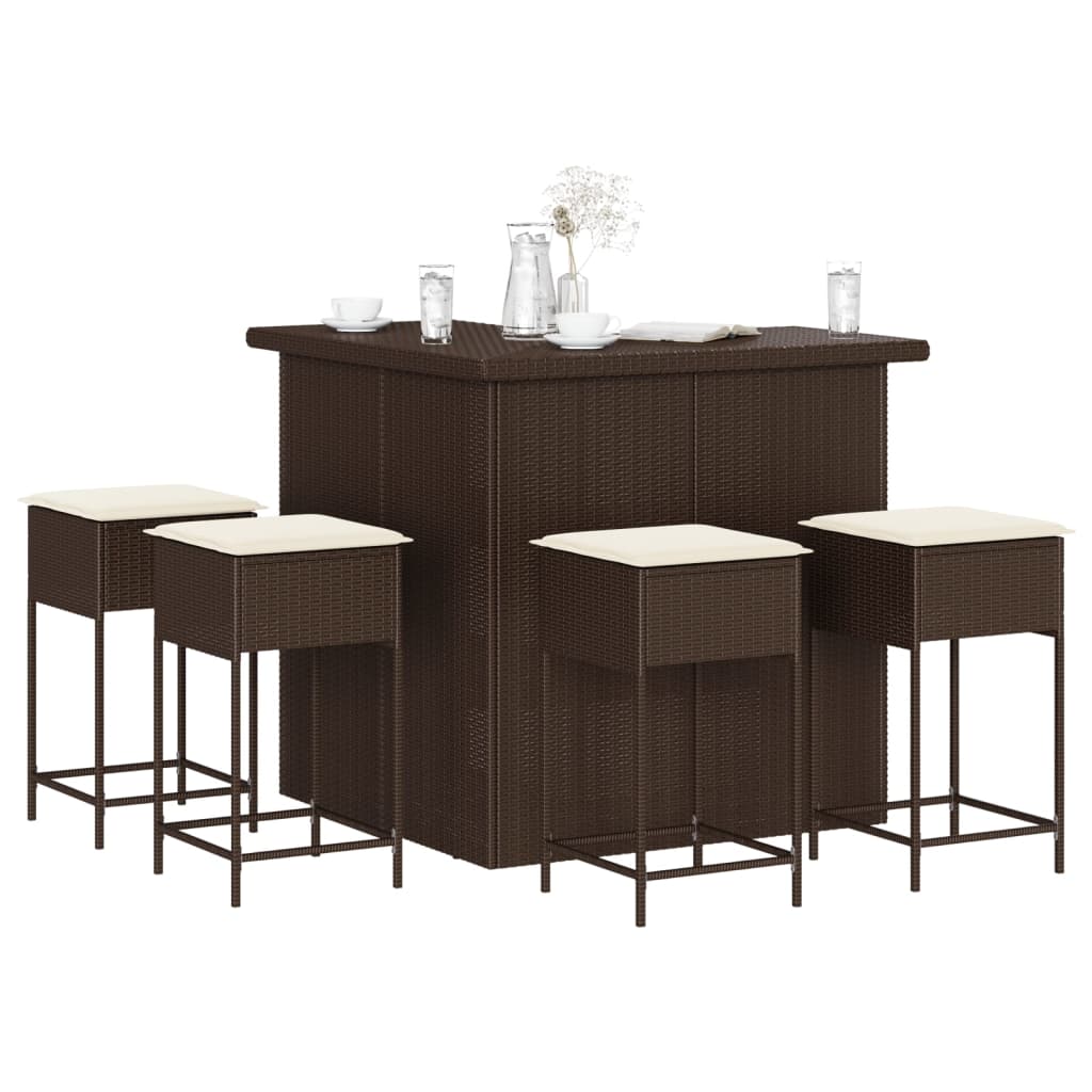 5-delige Tuinbarset met kussens poly rattan bruin is nu te koop bij PeponiXL, paradijselijk wonen!