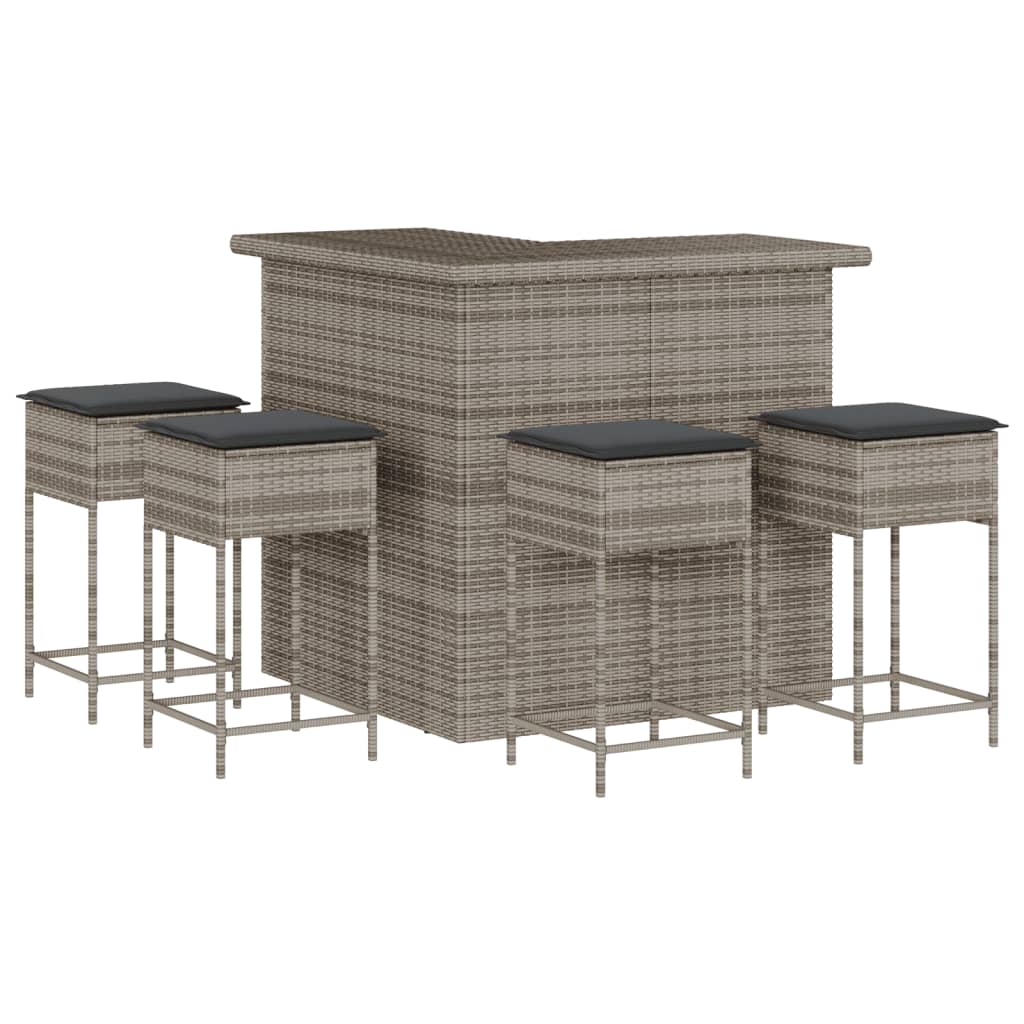 5-delige Tuinbarset met kussens poly rattan grijs is nu te koop bij PeponiXL, paradijselijk wonen!