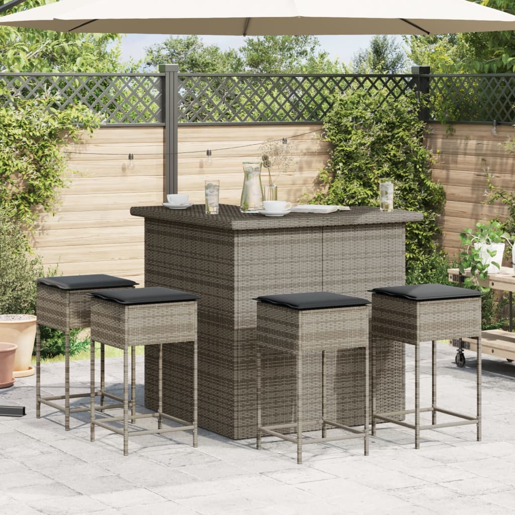 5-delige Tuinbarset met kussens poly rattan grijs is nu te koop bij PeponiXL, paradijselijk wonen!