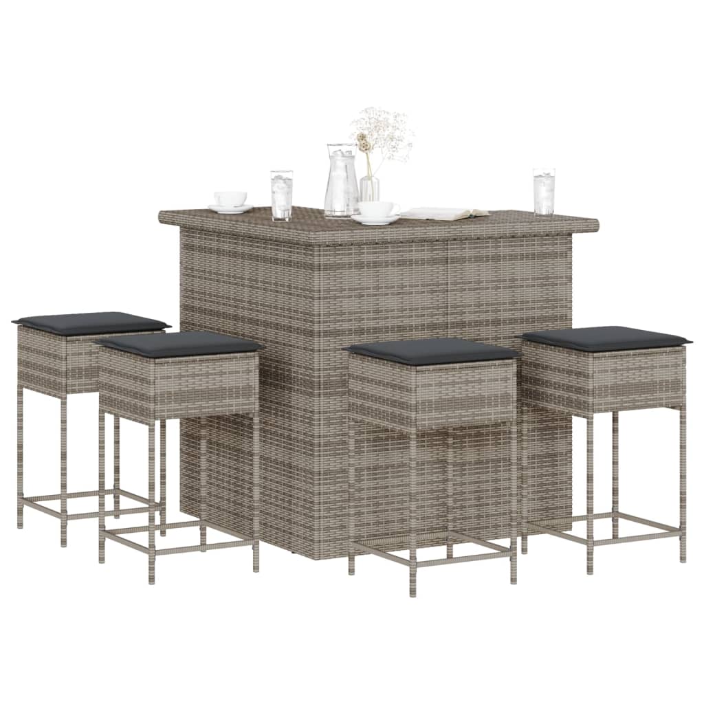 5-delige Tuinbarset met kussens poly rattan grijs is nu te koop bij PeponiXL, paradijselijk wonen!