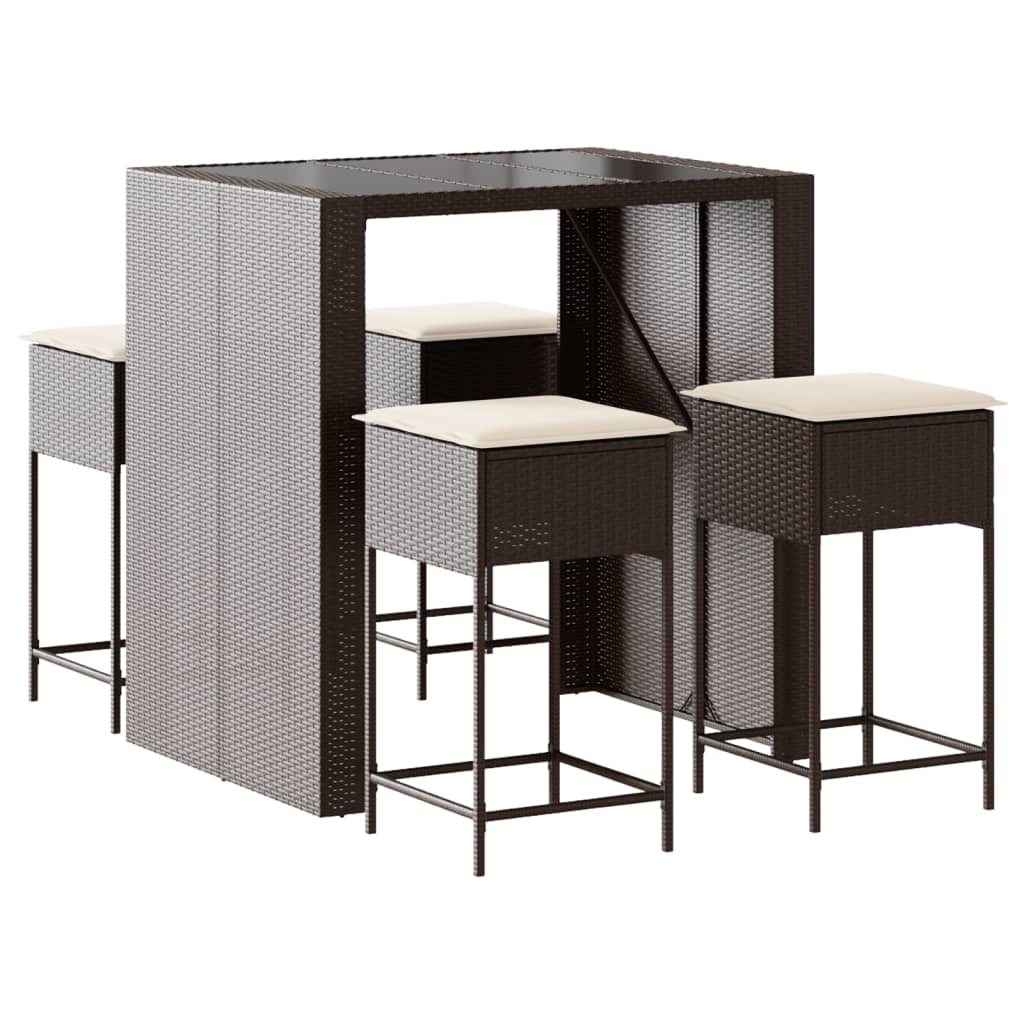 5-delige Tuinbarset met kussens poly rattan bruin is nu te koop bij PeponiXL, paradijselijk wonen!