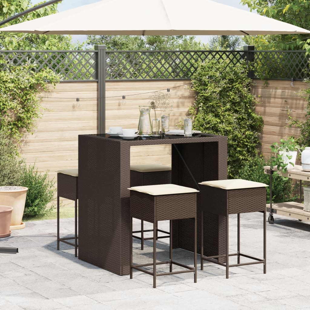 5-delige Tuinbarset met kussens poly rattan bruin is nu te koop bij PeponiXL, paradijselijk wonen!