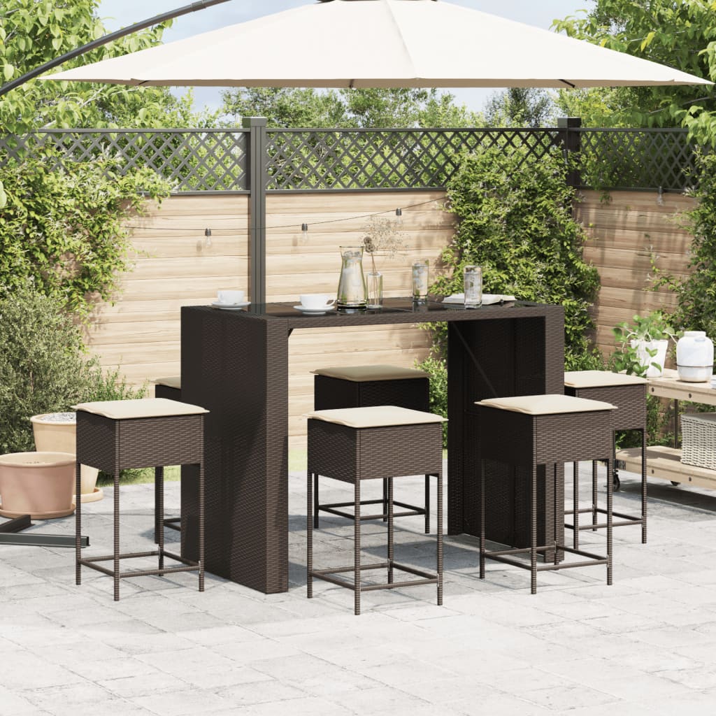 7-delige Tuinbarset met kussens poly rattan bruin is nu te koop bij PeponiXL, paradijselijk wonen!