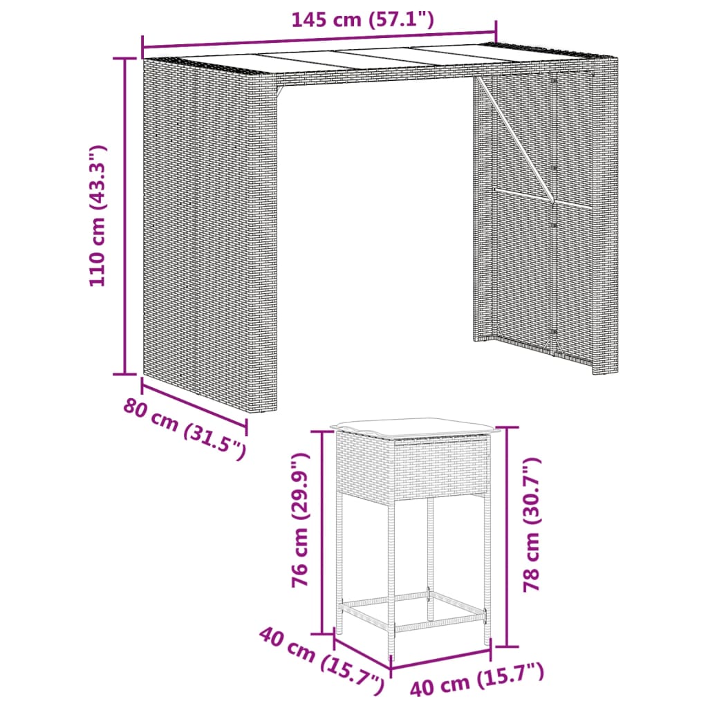 7-delige Tuinbarset met kussens poly rattan bruin is nu te koop bij PeponiXL, paradijselijk wonen!