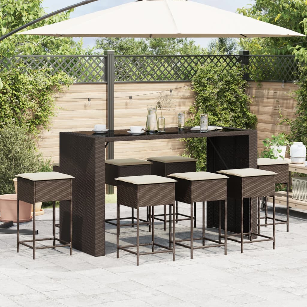 9-delige Tuinbarset met kussens poly rattan bruin is nu te koop bij PeponiXL, paradijselijk wonen!