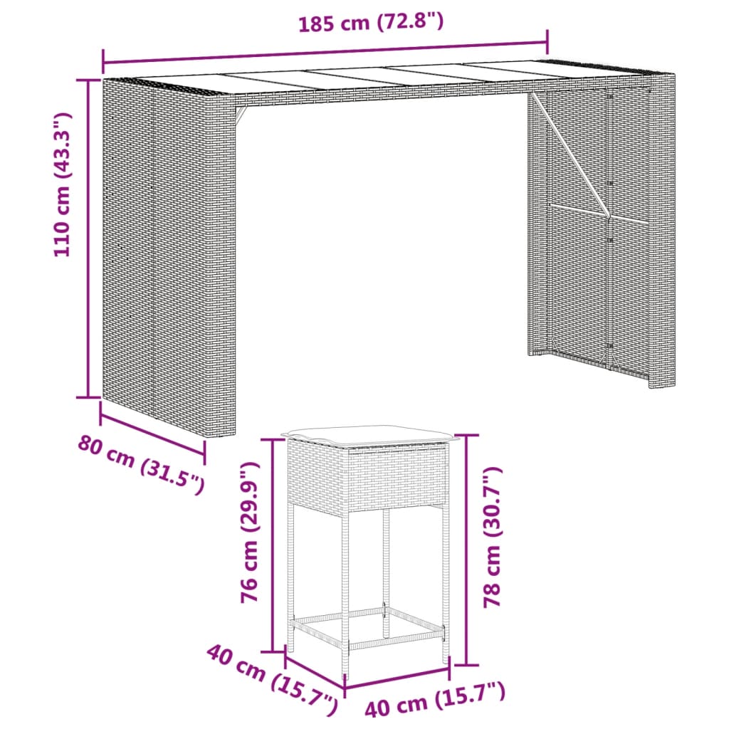 9-delige Tuinbarset met kussens poly rattan bruin is nu te koop bij PeponiXL, paradijselijk wonen!