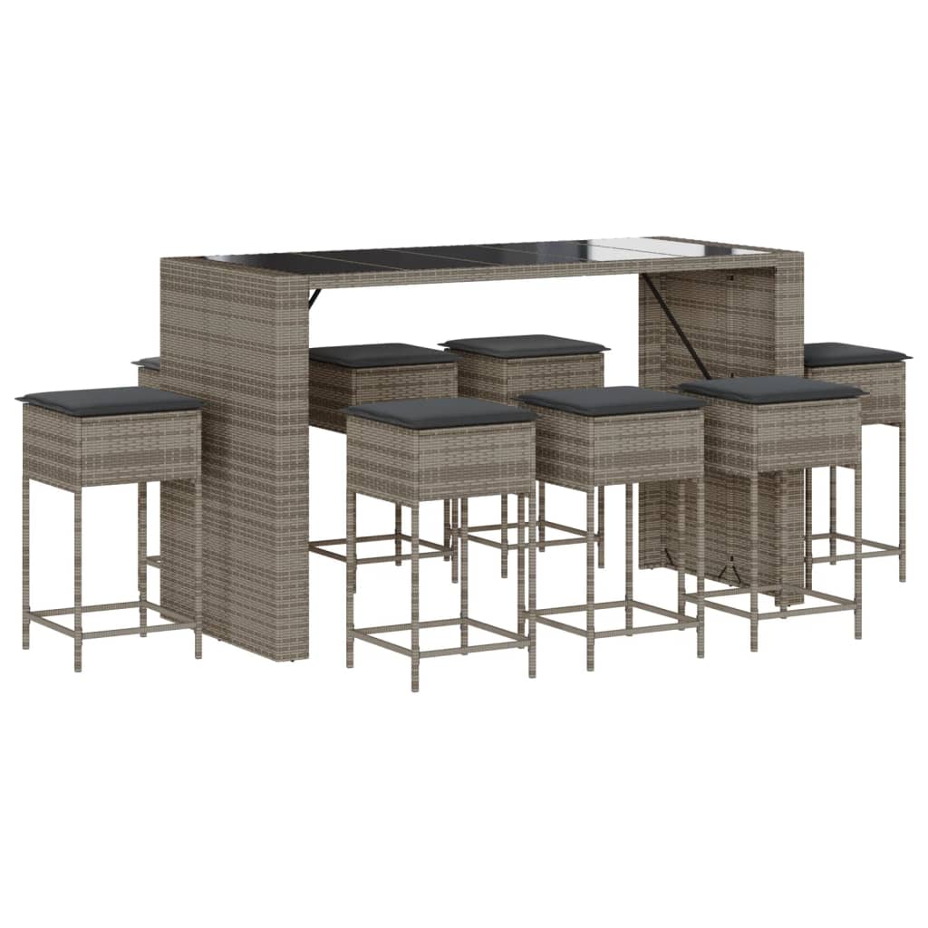 9-delige Tuinbarset met kussens poly rattan grijs is nu te koop bij PeponiXL, paradijselijk wonen!