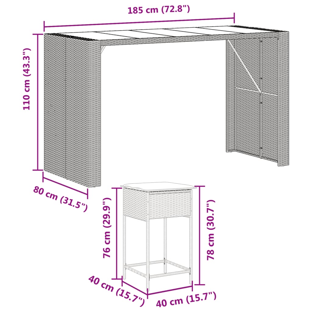 9-delige Tuinbarset met kussens poly rattan grijs is nu te koop bij PeponiXL, paradijselijk wonen!