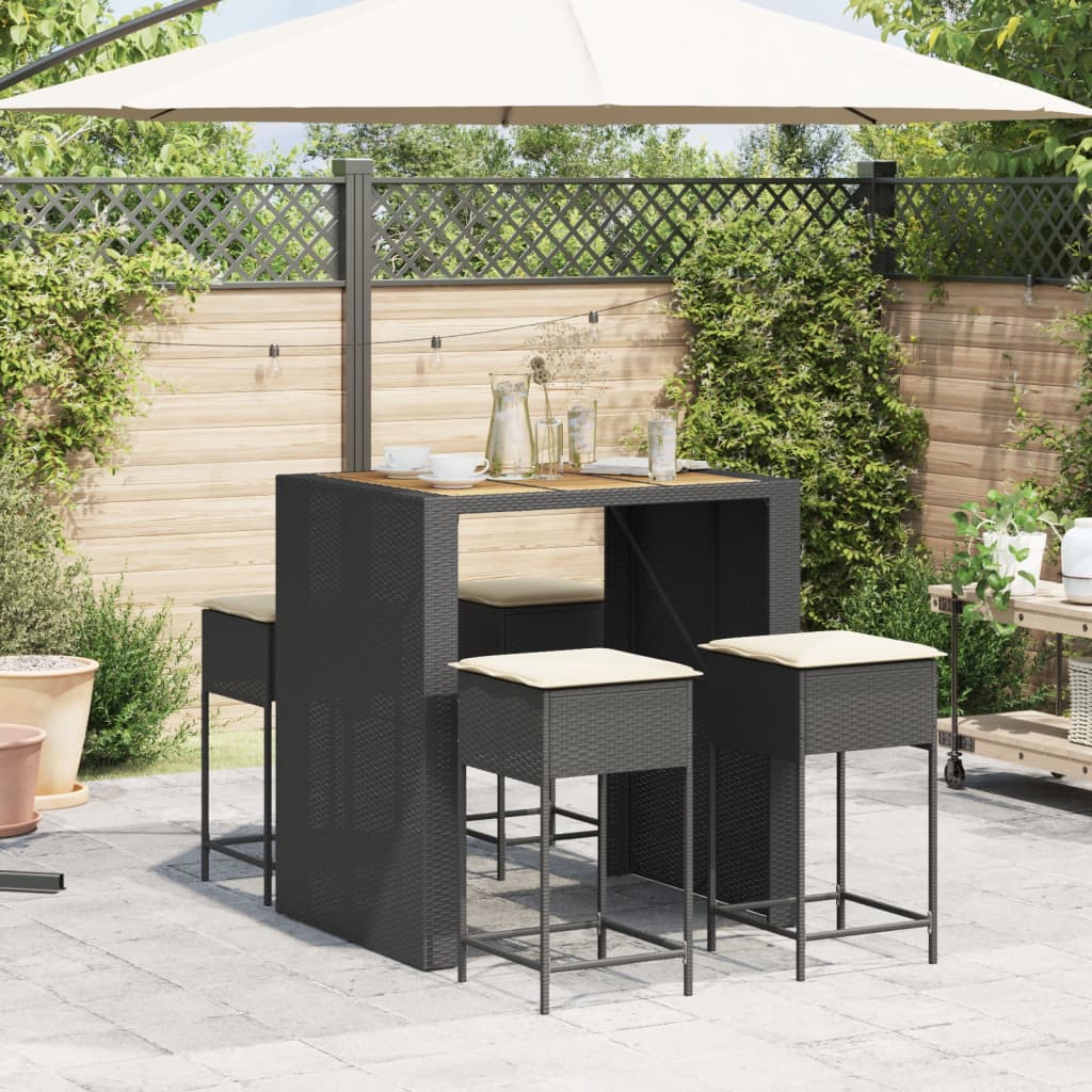 5-delige Tuinbarset met kussens poly rattan zwart is nu te koop bij PeponiXL, paradijselijk wonen!